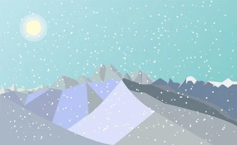 Mountains with falling snow Stock Illustration