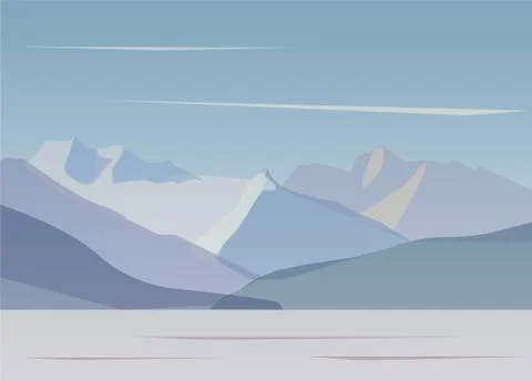 Mountains with falling snow Stock Illustration