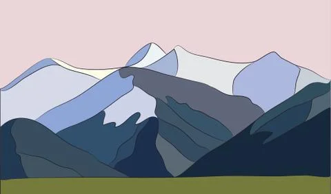 Mountains with falling snow Stock Illustration