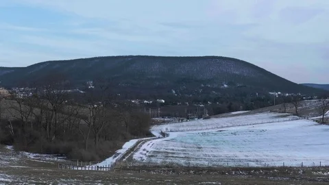 Mountains, farm fields, Central Pennsylvania in Winter Stock Footage 76451759