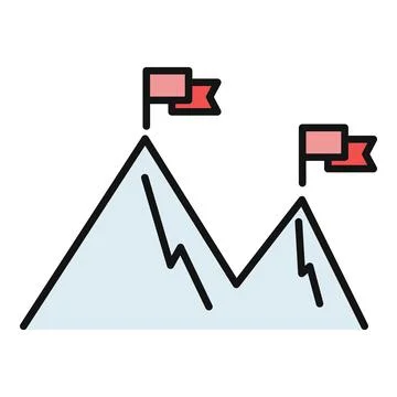 Mountains with flags representing goals, challenges, and success Stock Illustration