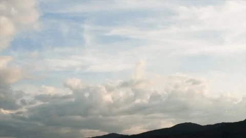 Mountains forest landscape under beautiful evening blue sky with sunlight Stock Footage 247574277