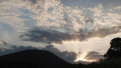 Mountains forest landscape under beautiful evening blue sky with clouds Stock Footage 250168825