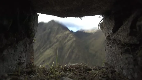 Mountains framed in stone, Inca trail. Cusco, Peru Stock Footage 130432947