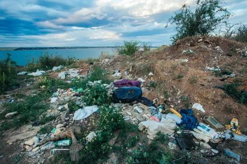 Mountains of garbage on the landfill Stock Photos
