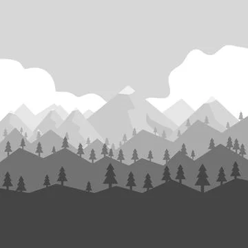 Mountains in gray, trees, forest 스톡 일러스트