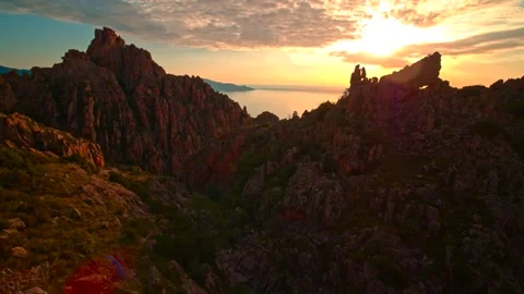 Mountains hills and sunset view A unique sight Drone Shot 4K Slow motion Stock Footage 256281696