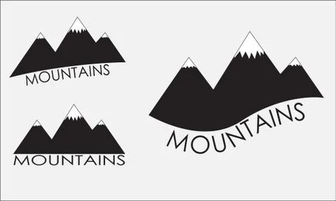 Mountains icon set. Black mountain silhouette isolated on white background.  Stock Illustration