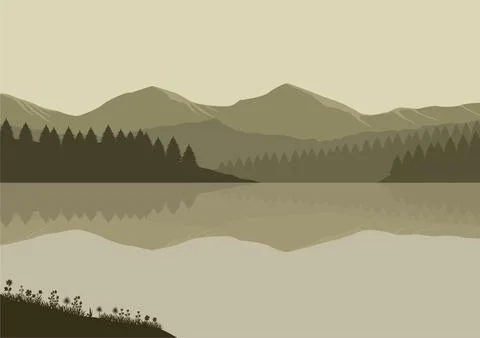 Mountains with lake and forest vector Illustrazione stock