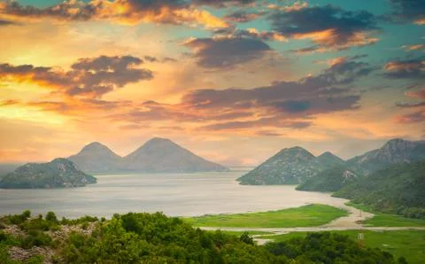 Mountains on lake Stock Photos