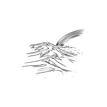 Mountains, lake, rainbow sketch vector illustration Stock Illustration