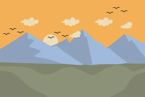 Mountains landscape flat background. Vector illustration. Stock Illustration