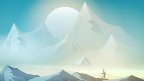 Mountains Landscape with Nordic Walking - Vector Illustration Stock Illustration