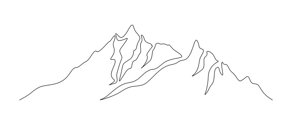 Mountains landscape in One continuous line drawing. Mounts with high peak in Stock Illustration