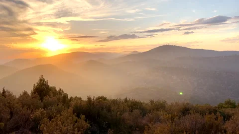 Mountains landscape on sunset. Mountain view from Mola De Segart mountain Vídeo Stock 252735725