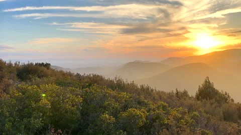 Mountains landscape on sunset. Mountain view from Mola De Segart mountain Stockbeeldmateriaal 252736526