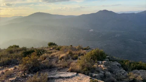 Mountains landscape on sunset. Mountain view from Mola De Segart Stock Footage 252803149