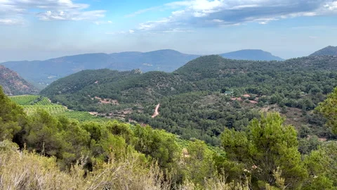 Mountains landscape on sunset. Mountain view from Mola De Segart Stock Footage 252803603