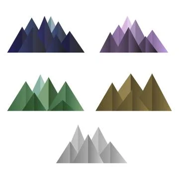 Mountains low poly style set. Polygonal shapes Stock Illustration