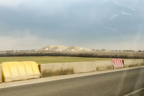 Mountains of material for road construction. Photos
