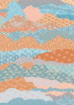 Mountains Minimal Landscape background. Abstract geometric poster. Colorful Stock Illustration
