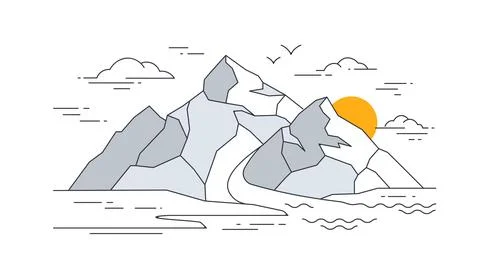 Mountains minimalistic poster vector Stock Illustration