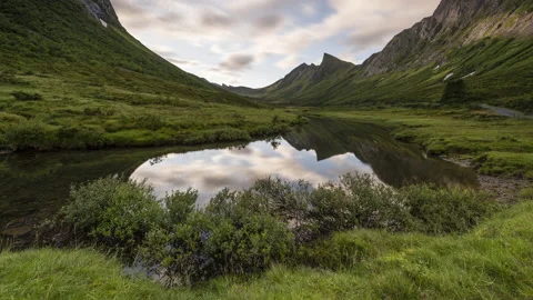 Mountains mirroring in the river Stock Footage 147435590