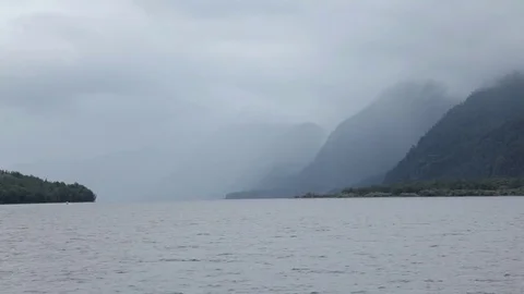 Mountains in the mist on the lake Stock-Footage 71470508