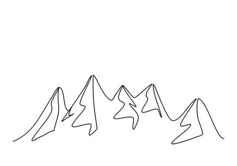 Mountains, one line drawing vector illustration. Stock Illustration