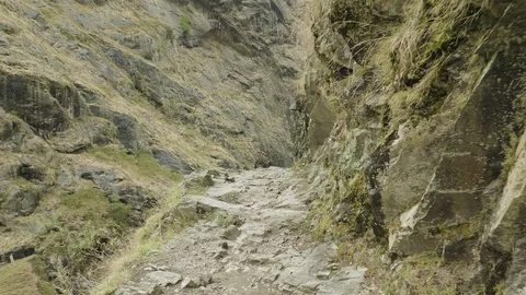Mountains path in Nepal. Manaslu circuit trek. Stock Footage 91536743
