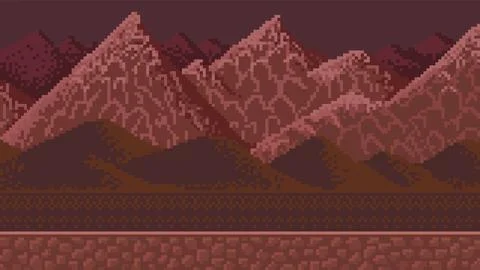 Mountains. Pixel art 8 bit objects. landscape background for the application or Stock Illustration