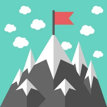 Mountains with red flag Stock Illustration