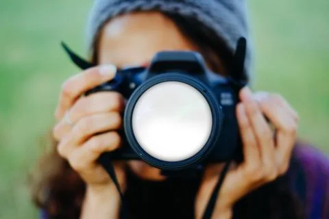 Mountains reflected in lens 스톡 사진
