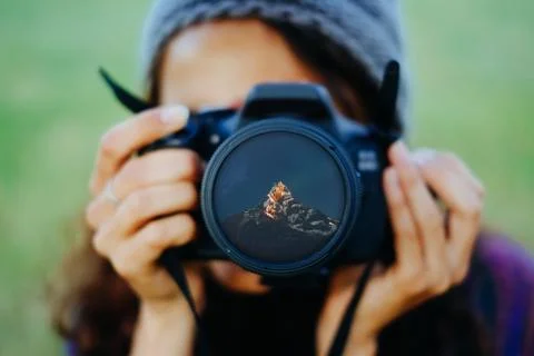 Mountains reflected in lens Stock Photos