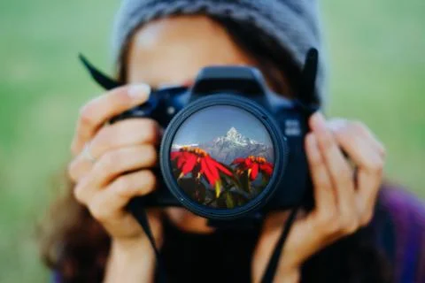 Mountains reflected in lens Stock Photos