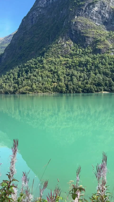Mountains Reflection In Oldevatnet Lake From Gryta Camping Norway Stock-Footage 346972273