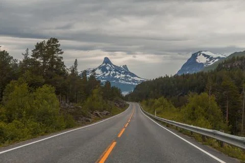 Mountains road in the forest Foto stock