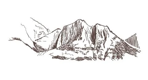 Mountains rock view vector sketch landscape line illustration skyline Stock Illustration