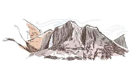 Mountains rock view vector sketch landscape line illustration skyline Stock Illustration