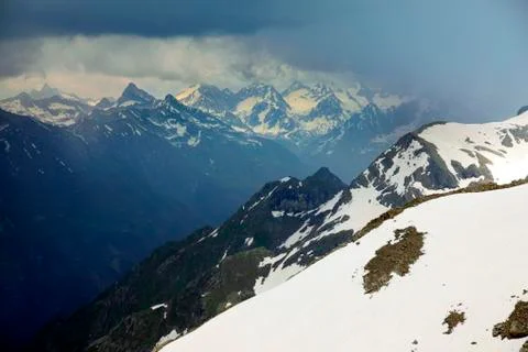 Mountains scene with dramatic blue sky in national park of Dombay Foto stock