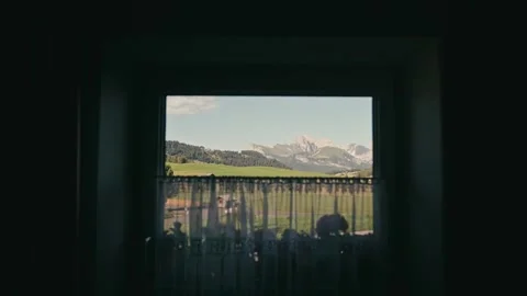 Mountains Seen Through a Window Framing a Scenic Landscape in Summer Vídeos de archivo 331166226