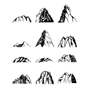 Mountains set. Hand drawn rocky peaks. Vector illustration Stock Illustration