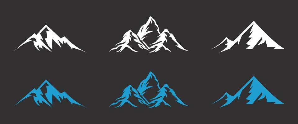Mountains Set - vector icon. Rocky peaks. Mountains ranges. Mountain logoty.. Stockillustratie