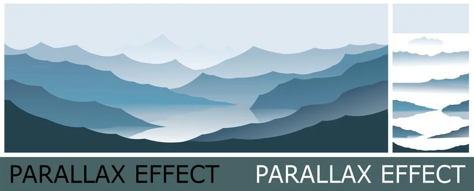 Mountains silhouette landscape. Image from layers for overlay with parallax e Stock Illustration
