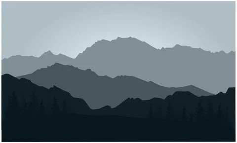 Mountains silhouette with trees Stock Illustration
