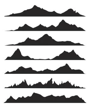 Mountains silhouettes on the white background. Vector set of outdoor design e Stock Illustration