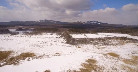Mountains. Snow-covered forest at the foot of the mountain. Видео 89735500