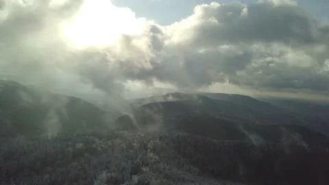 Mountains snow sun clouds mist fir 4k 02 Stock Footage