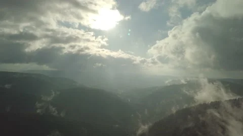 Mountains snow sun clouds mist fir 4k 03 Video stock 145926915
