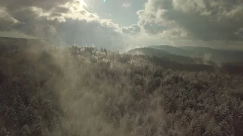 Mountains snow sun clouds mist fir 4k 04 Video stock 145926921